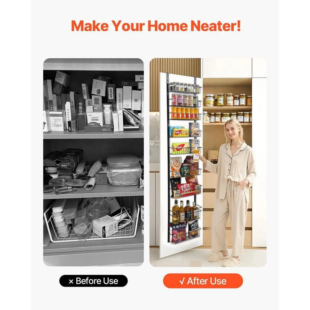 9-Tier Over The Door Pantry Organizer Hanging Storage Rack Adjustable Kitchen In Black 9 9-Tier Over The Door Pantry Organizer Hanging Storage Rack Adjustable Kitchen In Black - Image 9