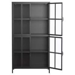 Black Metal Storage Cabinet, Glass Doors, Adjustable Shelves, Anti-Tip, Silent Close, Adjustable Feet -FURITURE SALE SHOP black tahanbath pantry organizers z t2398p263577 31 1000