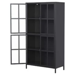 Black Metal Storage Cabinet, Glass Doors, Adjustable Shelves, Anti-Tip, Silent Close, Adjustable Feet -FURITURE SALE SHOP black tahanbath pantry organizers z t2398p263577 44 1000