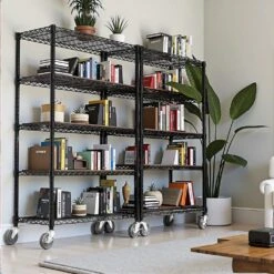 5-Tier Steel Storage Shelving Unit With Wheels-1750 LBS Capacity, 17.7 In. D X 47.2 In. W X 72.3 In. H In Black -FURITURE SALE SHOP black tahanbath pantry organizers z t3651p339669 4f 1000
