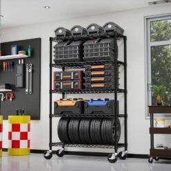5-Tier Steel Storage Shelving Unit With Wheels-1750 LBS Capacity, 17.7 In. D X 47.2 In. W X 72.3 In. H In Black -FURITURE SALE SHOP black tahanbath pantry organizers z t3651p339669 66 1000