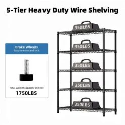 5-Tier 1750 Lbs. Steel Storage Shelving Unit-17.7 In. D X 47.2 In. W X 72.3 In. H In Black -FURITURE SALE SHOP black tahanbath pantry organizers z t3651p340266 76 1000