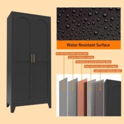 61 In 2 Shapely Doors Cabinet, Metal Storage Cabinet With Doors And Adjustable Shelves In Black 11 61 In 2 Shapely Doors Cabinet, Metal Storage Cabinet With Doors And Adjustable Shelves In Black -FURITURE SALE SHOP black tahanbath pantry organizers z w1162127385 1f 1000