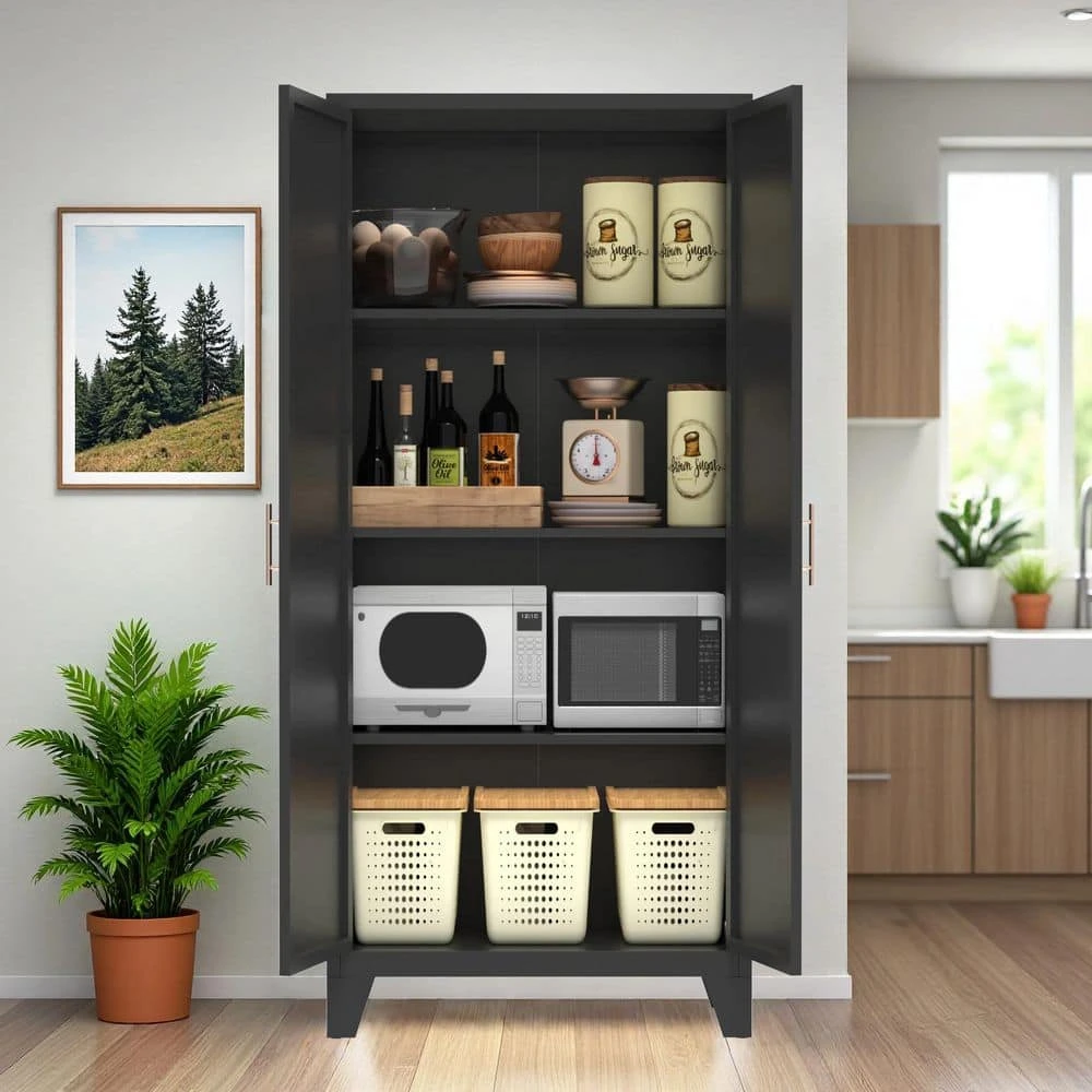 61 In 2 Shapely Doors Cabinet, Metal Storage Cabinet With Doors And Adjustable Shelves In Black 8 61 In 2 Shapely Doors Cabinet, Metal Storage Cabinet With Doors And Adjustable Shelves In Black - Image 8