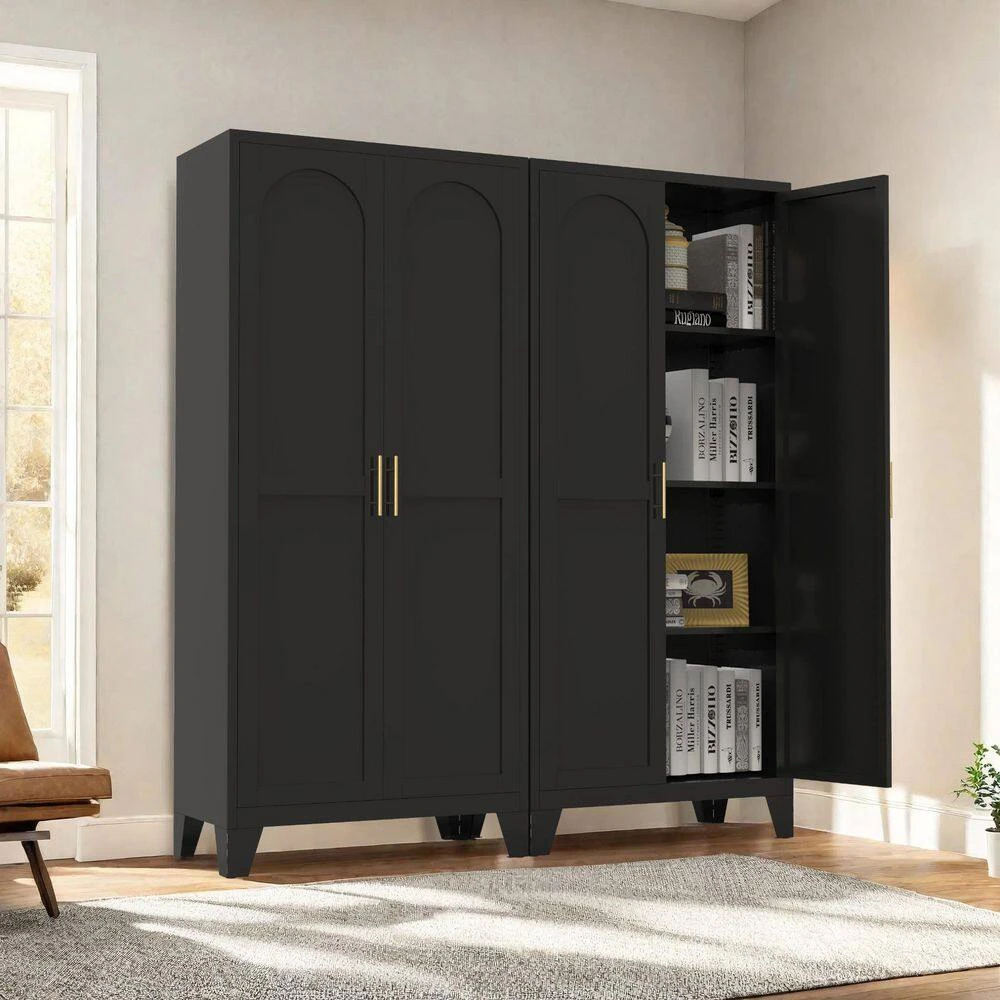 61 In 2 Shapely Doors Cabinet, Metal Storage Cabinet With Doors And Adjustable Shelves In Black 5 61 In 2 Shapely Doors Cabinet, Metal Storage Cabinet With Doors And Adjustable Shelves In Black - Image 5