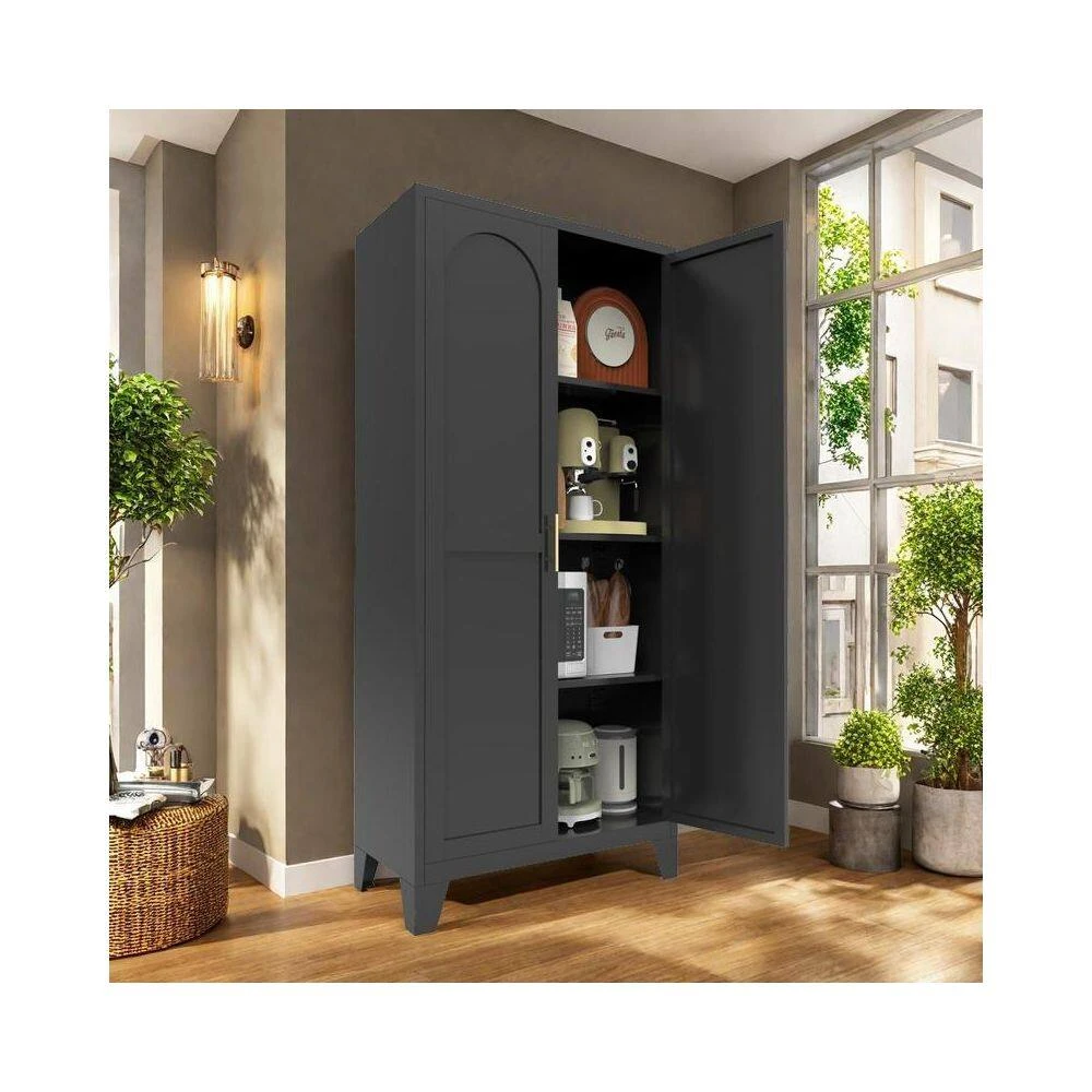 61 In 2 Shapely Doors Cabinet, Metal Storage Cabinet With Doors And Adjustable Shelves In Black 2 61 In 2 Shapely Doors Cabinet, Metal Storage Cabinet With Doors And Adjustable Shelves In Black - Image 2