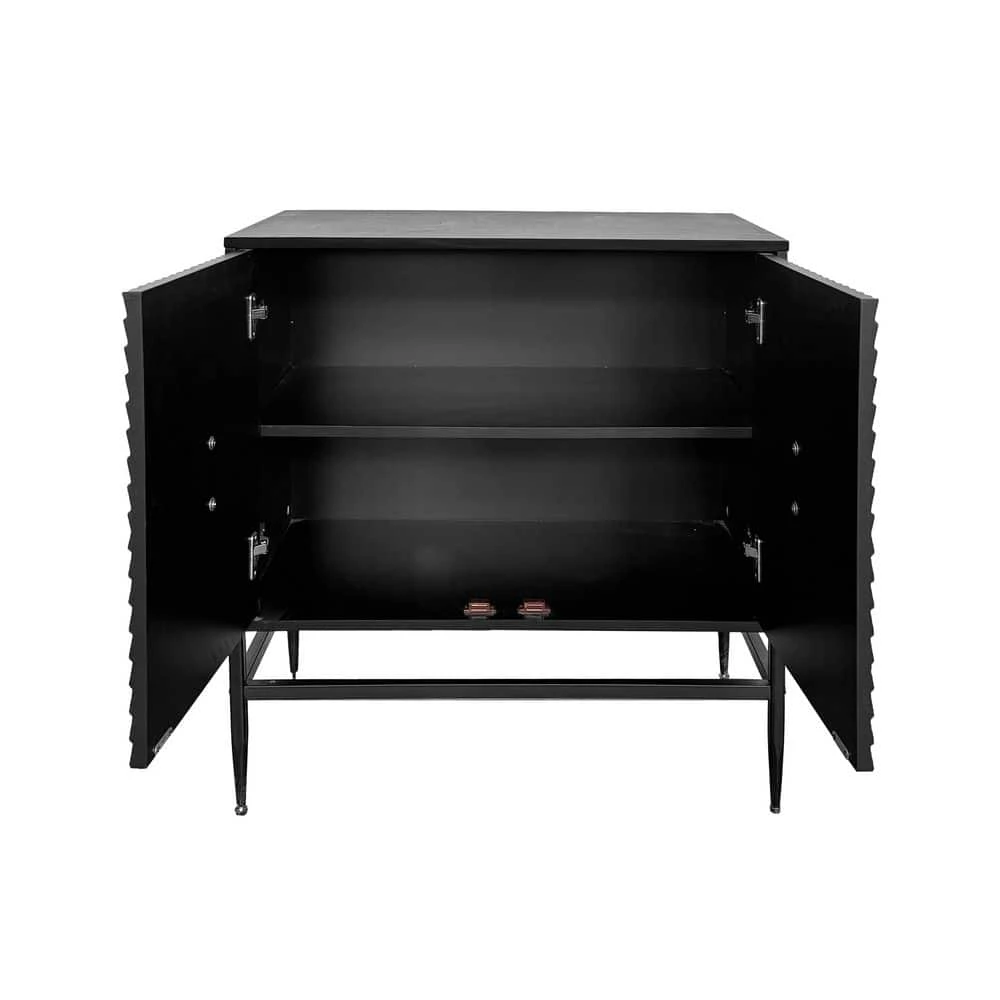 31.5 In. Black Modern 2-Door Wooden Accent Cabinet With Metal Legs, 2-Tier Storage, For Living, Entryway 9 31.5 In. Black Modern 2-Door Wooden Accent Cabinet With Metal Legs, 2-Tier Storage, For Living, Entryway - Image 9