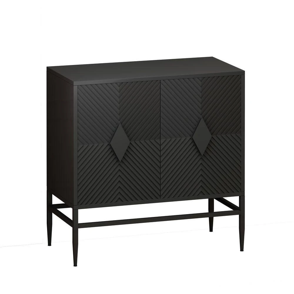 31.5 In. Black Modern 2-Door Wooden Accent Cabinet With Metal Legs, 2-Tier Storage, For Living, Entryway 2 31.5 In. Black Modern 2-Door Wooden Accent Cabinet With Metal Legs, 2-Tier Storage, For Living, Entryway - Image 2