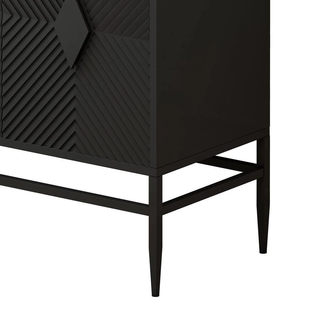 31.5 In. Black Modern 2-Door Wooden Accent Cabinet With Metal Legs, 2-Tier Storage, For Living, Entryway 5 31.5 In. Black Modern 2-Door Wooden Accent Cabinet With Metal Legs, 2-Tier Storage, For Living, Entryway - Image 5