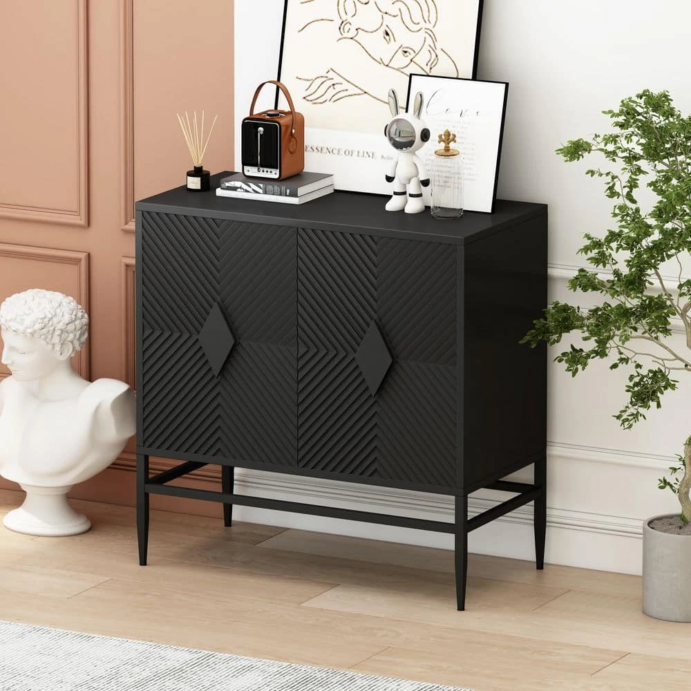 31.5 In. Black Modern 2-Door Wooden Accent Cabinet With Metal Legs, 2-Tier Storage, For Living, Entryway 1 31.5 In. Black Modern 2-Door Wooden Accent Cabinet With Metal Legs, 2-Tier Storage, For Living, Entryway