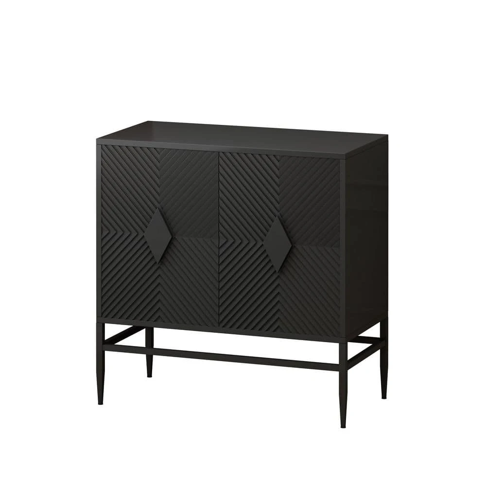 31.5 In. Black Modern 2-Door Wooden Accent Cabinet With Metal Legs, 2-Tier Storage, For Living, Entryway 4 31.5 In. Black Modern 2-Door Wooden Accent Cabinet With Metal Legs, 2-Tier Storage, For Living, Entryway - Image 4