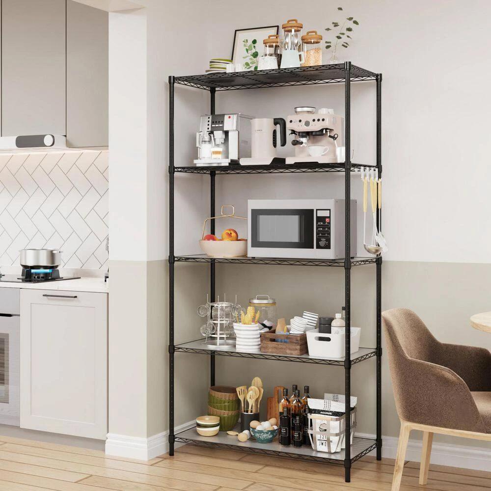 5 Tier Shelf Wire Shelving Unit-5T-1636-B-LKJ, 72H In Black 4 5 Tier Shelf Wire Shelving Unit-5T-1636-B-LKJ, 72H In Black - Image 4