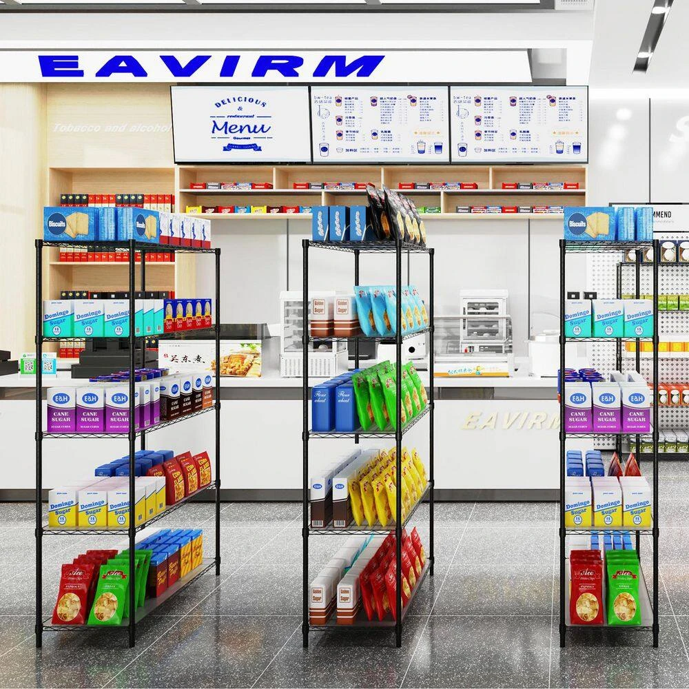 5 Tier Shelf Wire Shelving Unit-5T-1636-B-LKJ, 72H In Black 2 5 Tier Shelf Wire Shelving Unit-5T-1636-B-LKJ, 72H In Black - Image 2