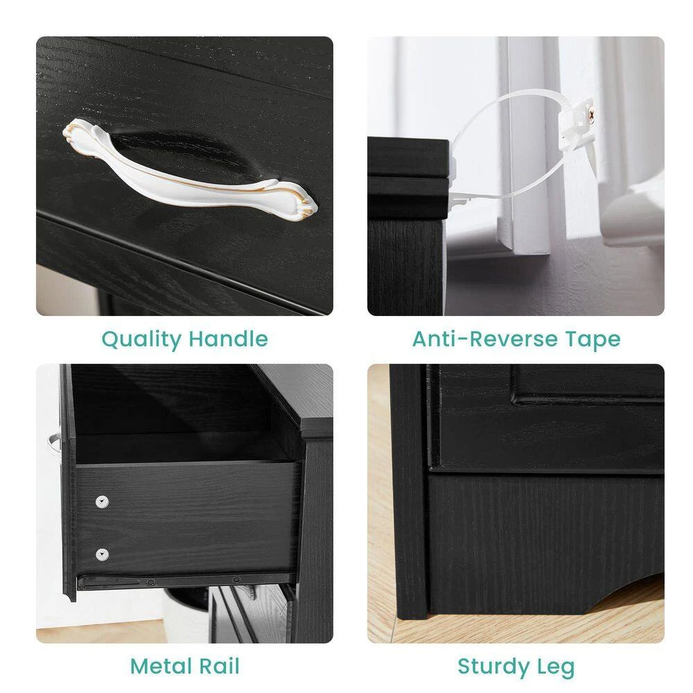 6-Drawer Dresser With 3-Drawer Chest, Metal Pulls, For Living, Bed, Hallways. Black 47.6 In. L X 15.7 In. W X 28.9 In. H 5 6-Drawer Dresser With 3-Drawer Chest, Metal Pulls, For Living, Bed, Hallways. Black 47.6 In. L X 15.7 In. W X 28.9 In. H - Image 5