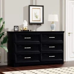 6-Drawer Dresser With 3-Drawer Chest, Metal Pulls, For Living, Bed, Hallways. Black 47.6 In. L X 15.7 In. W X 28.9 In. H