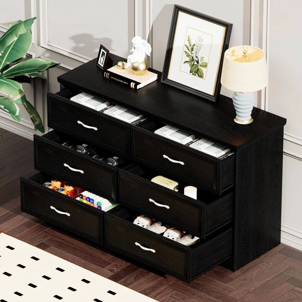 6-Drawer Dresser With 3-Drawer Chest, Metal Pulls, For Living, Bed, Hallways. Black 47.6 In. L X 15.7 In. W X 28.9 In. H 2 6-Drawer Dresser With 3-Drawer Chest, Metal Pulls, For Living, Bed, Hallways. Black 47.6 In. L X 15.7 In. W X 28.9 In. H - Image 2