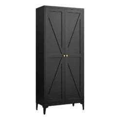 2-Door Metal Storage Cabinet: Tall Steel, Adjustable Shelves (Kitchen/Office) In Black