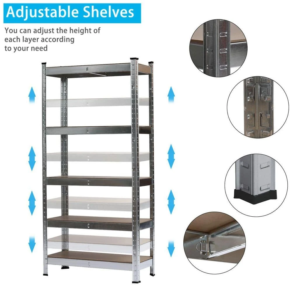 5-Tier Galvanized Metal Storage Rack: Heavy Duty, Adjustable Shelves In Black 6 5-Tier Galvanized Metal Storage Rack: Heavy Duty, Adjustable Shelves In Black - Image 6