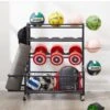 4-Tier Rolling Metal Storage Organizer With Baskets And Hooks, For Sports Gear Indoor/Outdoor In Black