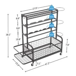 4-Tier Rolling Metal Storage Organizer With Baskets And Hooks, For Sports Gear Indoor/Outdoor In Black 11 4-Tier Rolling Metal Storage Organizer With Baskets And Hooks, For Sports Gear Indoor/Outdoor In Black -FURITURE SALE SHOP black tahanbath pantry organizers z w2167p144259 fa 1000
