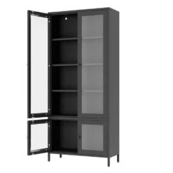 Large 4-Glass-Door Metal Display Cabinet: 5-Shelves For Bedroom, Living Room And More In Black -FURITURE SALE SHOP black tahanbath pantry organizers z w2378p176271 1f 1000