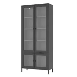 Large 4-Glass-Door Metal Display Cabinet: 5-Shelves For Bedroom, Living Room And More In Black -FURITURE SALE SHOP black tahanbath pantry organizers z w2378p176271 76 1000