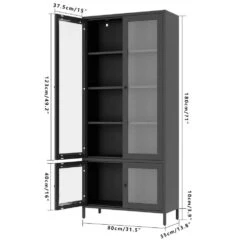 Large 4-Glass-Door Metal Display Cabinet: 5-Shelves For Bedroom, Living Room And More In Black -FURITURE SALE SHOP black tahanbath pantry organizers z w2378p176271 fa 1000