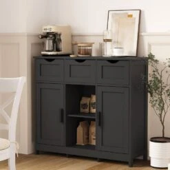 Black Wooden Floor Storage Cabinet With Drawers And Shelves-Ideal For Living Room, Bedroom And Bathroom Decor 9 Black Wooden Floor Storage Cabinet With Drawers And Shelves-Ideal For Living Room, Bedroom And Bathroom Decor -FURITURE SALE SHOP black tahanbath pantry organizers z w2386p192272 1f 1000