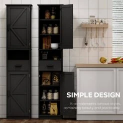 69 In. Tall Adjustable-Shelf Storage Cabinet With 2 Barn Doors For Bath, Living, Entryway And Kitchen (Black) -FURITURE SALE SHOP black tahanbath pantry organizers z w2386p207750 4f 1000