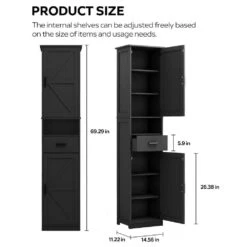69 In. Tall Adjustable-Shelf Storage Cabinet With 2 Barn Doors For Bath, Living, Entryway And Kitchen (Black) -FURITURE SALE SHOP black tahanbath pantry organizers z w2386p207750 c3 1000