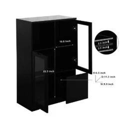 MDF Painted Cabinet With Glass Doors And Drawer, Open Storage Space, Bedroom, Living Room In Black -FURITURE SALE SHOP black tahanbath pantry organizers z w2386p207789 fa 1000