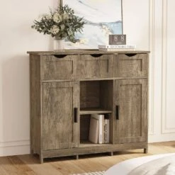 Black Wooden Floor Storage Cabinet With Drawers And Shelves-Ideal For Living Room, Bedroom & Bathroom Decor -FURITURE SALE SHOP black tahanbath pantry organizers z w2386p228992 44 1000