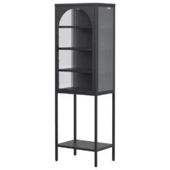 5-Tier Black Metal Glass Door Cabinet: 3 Adjustable Shelves For Every Room -FURITURE SALE SHOP black tahanbath pantry organizers z w2735p186327 1f 1000