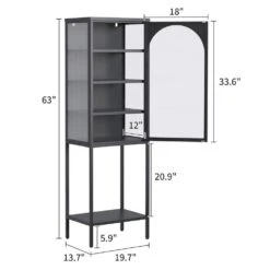 5-Tier Black Metal Glass Door Cabinet: 3 Adjustable Shelves For Every Room -FURITURE SALE SHOP black tahanbath pantry organizers z w2735p186327 44 1000