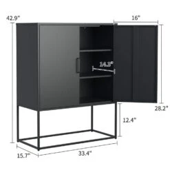 Black Heavy-Duty Metal Sideboard, 2 Shelves, Magnetic Doors Freestanding, For Home, Anti-Tip, Easy Assemble 17 Black Heavy-Duty Metal Sideboard, 2 Shelves, Magnetic Doors Freestanding, For Home, Anti-Tip, Easy Assemble -FURITURE SALE SHOP black tahanbath pantry organizers z w2735p186336 76 1000