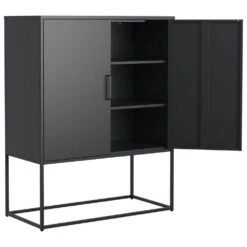 Black Heavy-Duty Metal Sideboard, 2 Shelves, Magnetic Doors Freestanding, For Home, Anti-Tip, Easy Assemble 16 Black Heavy-Duty Metal Sideboard, 2 Shelves, Magnetic Doors Freestanding, For Home, Anti-Tip, Easy Assemble -FURITURE SALE SHOP black tahanbath pantry organizers z w2735p186336 fa 1000