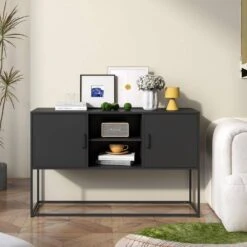 Modern Storage Sideboard Anti-Tilt, Elegant Handles, Magnetic Closure, Eco-Friendly For Home Rooms In Black -FURITURE SALE SHOP black tahanbath pantry organizers z w2735p186339 76 1000