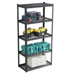 5-Tier Adjustable Metal Storage Solution Heavy-Duty 72 In. H Shelves For Multiple Spaces In Black