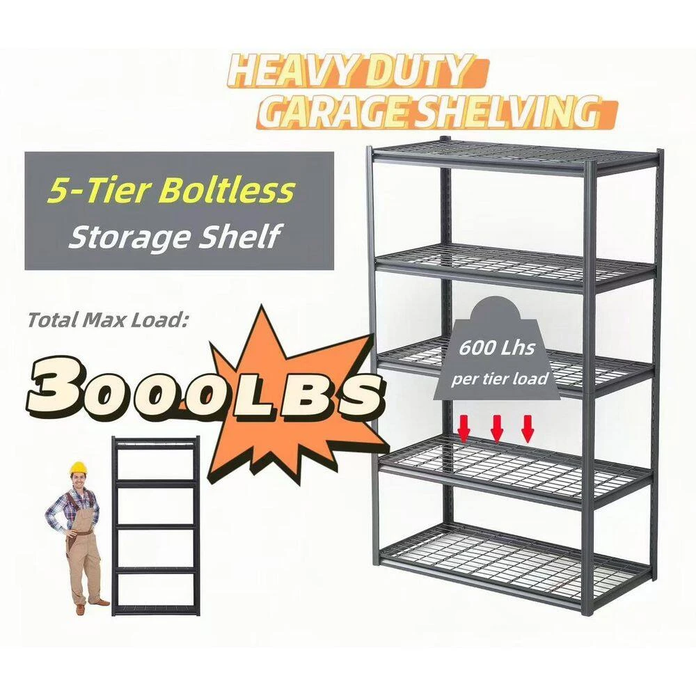 5-Tier Adjustable Metal Storage Solution Heavy-Duty 72 In. H Shelves For Multiple Spaces In Black 6 5-Tier Adjustable Metal Storage Solution Heavy-Duty 72 In. H Shelves For Multiple Spaces In Black - Image 6