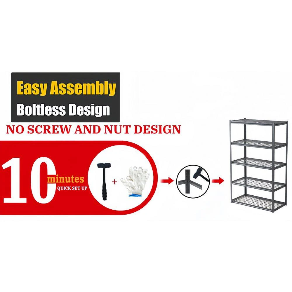 5-Tier Adjustable Metal Storage Solution Heavy-Duty 72 In. H Shelves For Multiple Spaces In Black 3 5-Tier Adjustable Metal Storage Solution Heavy-Duty 72 In. H Shelves For Multiple Spaces In Black - Image 3