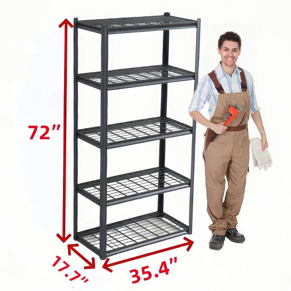 5-Tier Adjustable Metal Storage Solution Heavy-Duty 72 In. H Shelves For Multiple Spaces In Black 5 5-Tier Adjustable Metal Storage Solution Heavy-Duty 72 In. H Shelves For Multiple Spaces In Black - Image 5