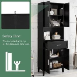 70.9in.H Freestanding Tall Bathroom Cabinet With 1 Drawer, 4 Soft-Close Doors, 2 Adjustable Shelves In Black -FURITURE SALE SHOP black tahanbath pantry organizers z w308106405 1f 1000