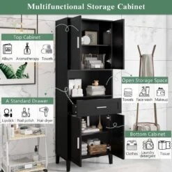 70.9in.H Freestanding Tall Bathroom Cabinet With 1 Drawer, 4 Soft-Close Doors, 2 Adjustable Shelves In Black -FURITURE SALE SHOP black tahanbath pantry organizers z w308106405 44 1000