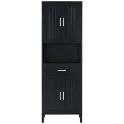 70.9in.H Freestanding Tall Bathroom Cabinet With 1 Drawer, 4 Soft-Close Doors, 2 Adjustable Shelves In Black