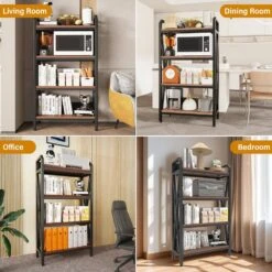 56.30 In. 4-Level Metal And Wooden Bakers Rack-Kitchen Storage Shelves For Garage, Pantry, Bathroom And Closet In Black -FURITURE SALE SHOP black tahanbath pantry organizers z w3387p305917 1f 1000