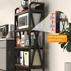 56.30 In. 4-Level Metal And Wooden Bakers Rack-Kitchen Storage Shelves For Garage, Pantry, Bathroom And Closet In Black -FURITURE SALE SHOP black tahanbath pantry organizers z w3387p305917 44 1000