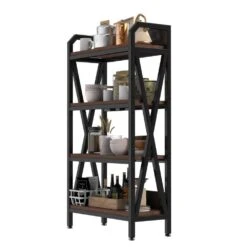 55 In. 4-Level Metal And Wooden Bakers Rack-Kitchen Storage Shelves For Garage, Pantry And More In Black -FURITURE SALE SHOP black tahanbath pantry organizers z w3387p312343 1d 1000