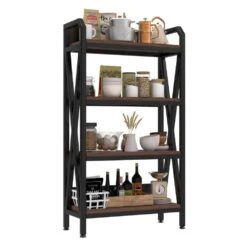 55 In. 4-Level Metal And Wooden Bakers Rack-Kitchen Storage Shelves For Garage, Pantry And More In Black -FURITURE SALE SHOP black tahanbath pantry organizers z w3387p312343 1f 1000