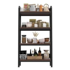 55 In. 4-Level Metal And Wooden Bakers Rack-Kitchen Storage Shelves For Garage, Pantry And More In Black -FURITURE SALE SHOP black tahanbath pantry organizers z w3387p312343 44 1000