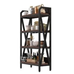 55 In. 4-Level Metal And Wooden Bakers Rack-Kitchen Storage Shelves For Garage, Pantry And More In Black -FURITURE SALE SHOP black tahanbath pantry organizers z w3387p312343 4f 1000